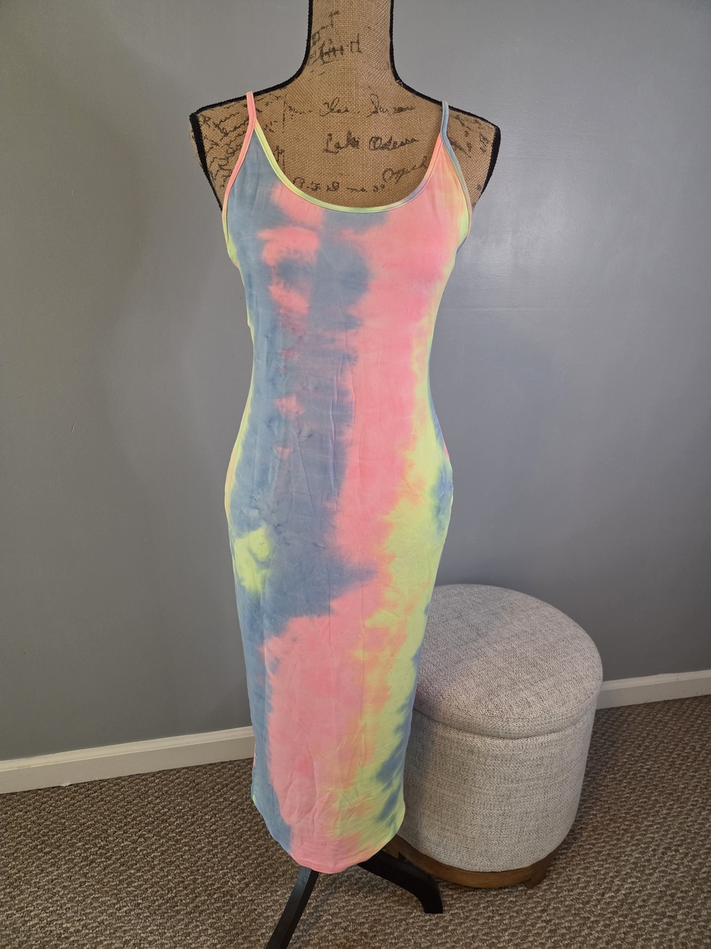 SHEIN Neon Tie-Dye Maxi Dress in Pink, Blue & Yellow
